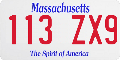 MA license plate 113ZX9