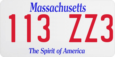 MA license plate 113ZZ3