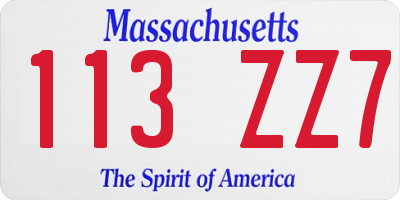 MA license plate 113ZZ7