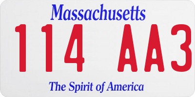 MA license plate 114AA3