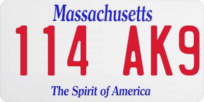 MA license plate 114AK9