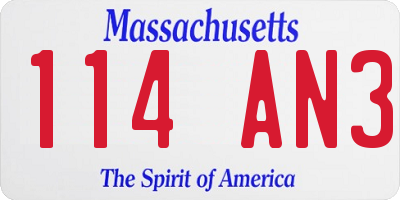MA license plate 114AN3