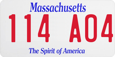 MA license plate 114AO4