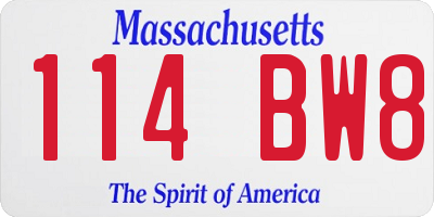 MA license plate 114BW8