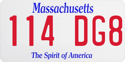 MA license plate 114DG8