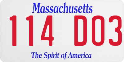 MA license plate 114DO3