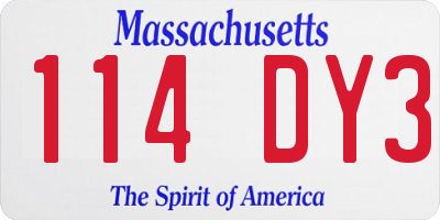 MA license plate 114DY3