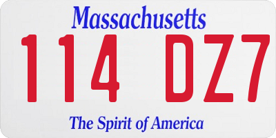 MA license plate 114DZ7