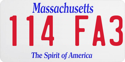 MA license plate 114FA3