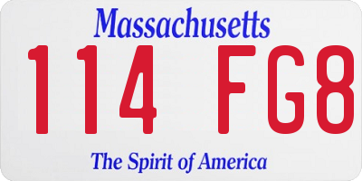MA license plate 114FG8
