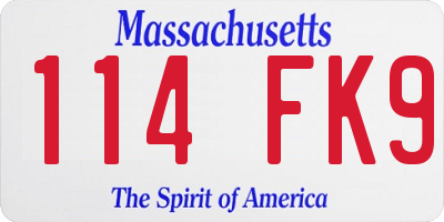 MA license plate 114FK9