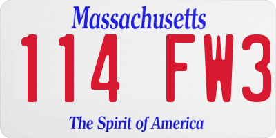MA license plate 114FW3