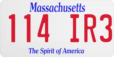 MA license plate 114IR3