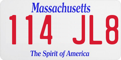 MA license plate 114JL8