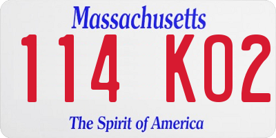 MA license plate 114KO2