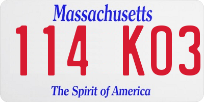 MA license plate 114KO3