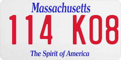 MA license plate 114KO8