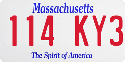 MA license plate 114KY3