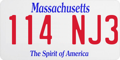MA license plate 114NJ3