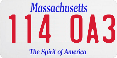 MA license plate 114OA3