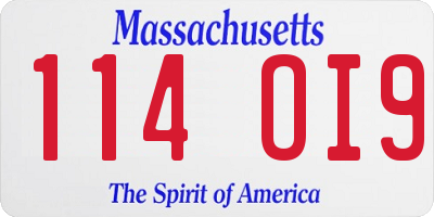 MA license plate 114OI9