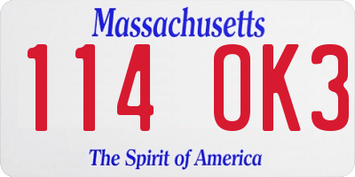 MA license plate 114OK3