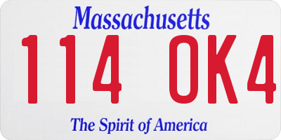 MA license plate 114OK4