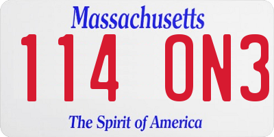 MA license plate 114ON3