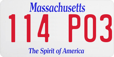 MA license plate 114PO3