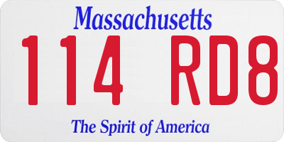 MA license plate 114RD8