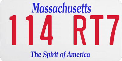 MA license plate 114RT7