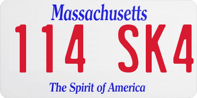 MA license plate 114SK4
