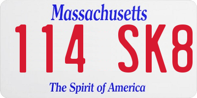 MA license plate 114SK8