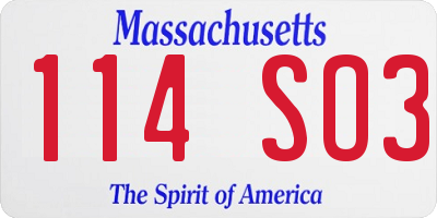 MA license plate 114SO3