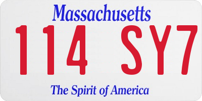 MA license plate 114SY7