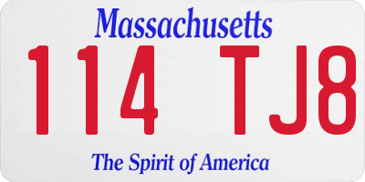 MA license plate 114TJ8