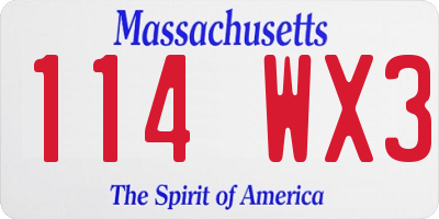 MA license plate 114WX3