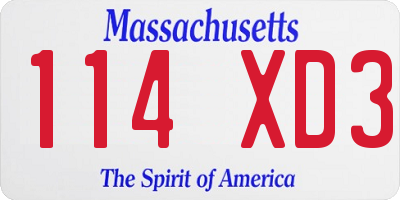 MA license plate 114XD3