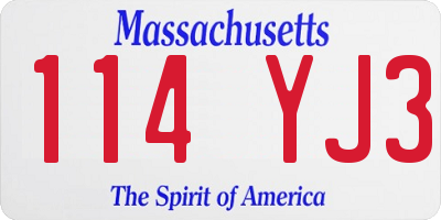 MA license plate 114YJ3