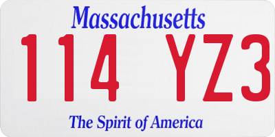 MA license plate 114YZ3