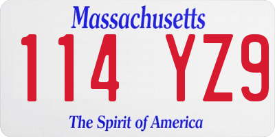 MA license plate 114YZ9