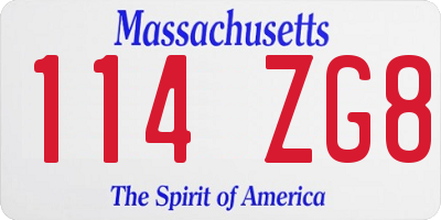 MA license plate 114ZG8