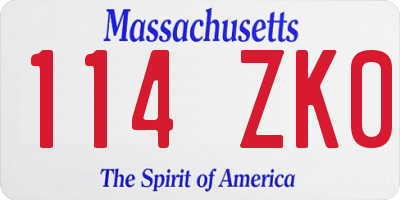 MA license plate 114ZK0