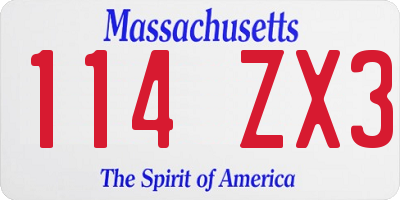MA license plate 114ZX3