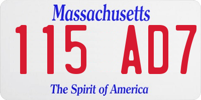 MA license plate 115AD7
