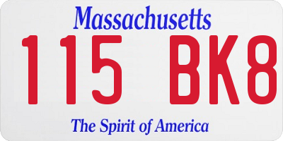 MA license plate 115BK8