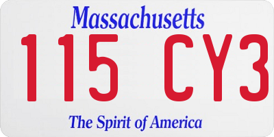 MA license plate 115CY3