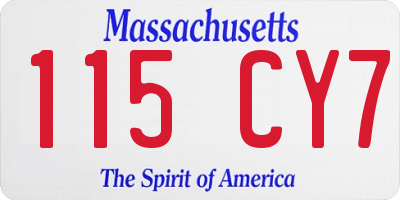 MA license plate 115CY7