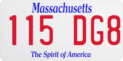 MA license plate 115DG8