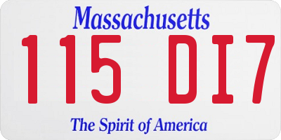 MA license plate 115DI7